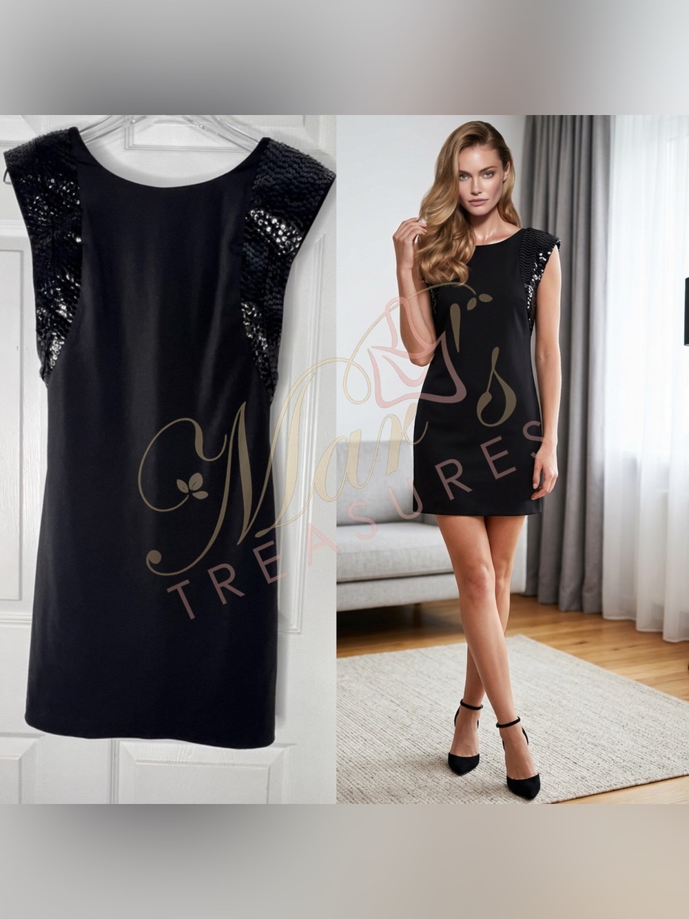 Aidan Mattox Black Sequins Mini Dress Sz 4